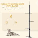 Arranhador para Gatos do Chão ao Teto com Altura Ajustável, 4 Plataformas e Poste 43x27x228 - 260 cm Cinzento