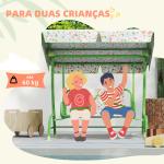 Baloiço de Jardim para Crianças com 2 Lugares Toldo Ajustável Cinto de Segurança e Desenho de Borboletas 112x75x120 cm Verde