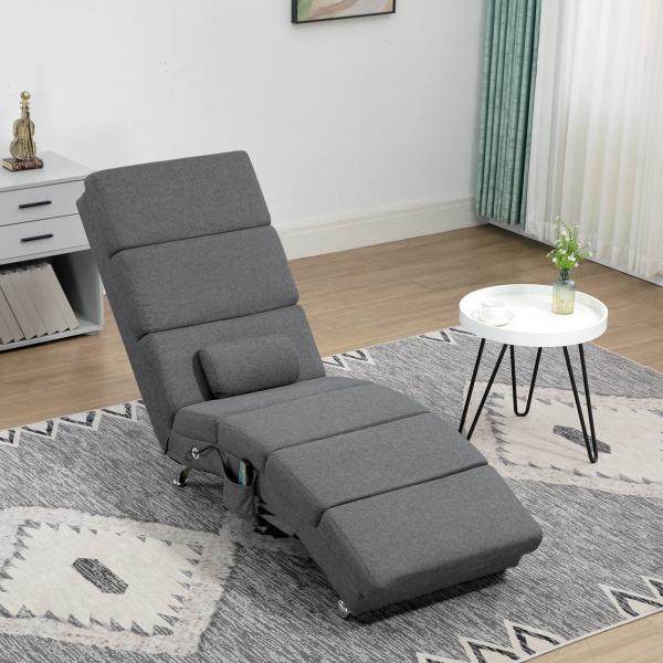 Cadeirão Relax Reclinável com 8 Pontos de Massagem e Aquecimento Lombar, 5 Modos, Comando e Bolso Lateral, Cinzento Escuro