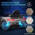 Carro Elétrico para Crianças Carro Mercedes - Benz AMG GTR com Bateria 12V Faróis Buzina e Música 108x67x46 cm Prata