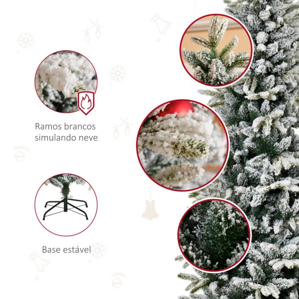 Árvore de Natal Ø95x210cm Neve Artificial com 784 Pontas de Ramos Ignífugos e Suporte de Aço Decoração de Natal para Interiores Verde e Branco