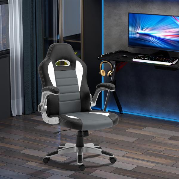 Cadeira de escritório ergonômica Altura ajustável apoio de Braço dobrável com 5 rodas Carga 120 kg 65x69x112 - 122 cm cinza