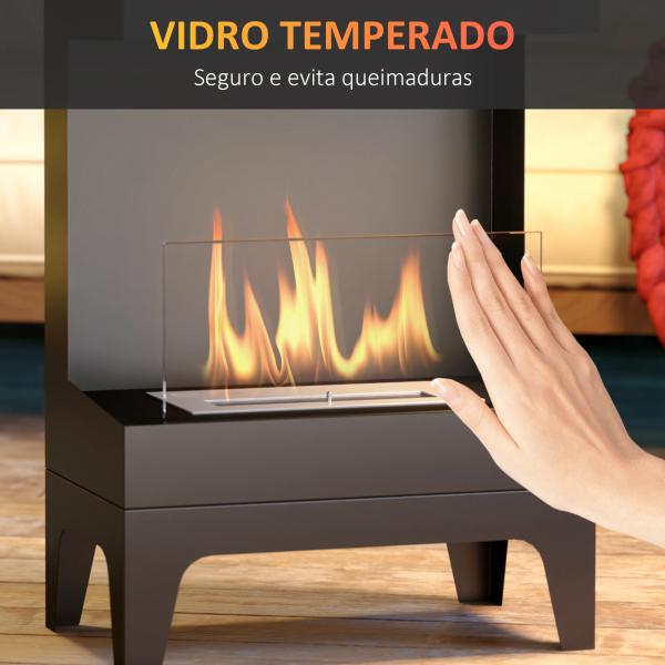 Lareira de Bioetanol com Depósito de 0,9L Apagador de Chamas de Aço Inoxidável Tempo de Combustão 3,3H para Interiores 15 - 20 m² 38x22x54 cm Preto