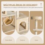 Árvore Arranhador para Gatos com plataformas múltiples Brinquedo suspenso Caverna espaçosa Rede macia Postes de coçar 70x40x152 cm Bege