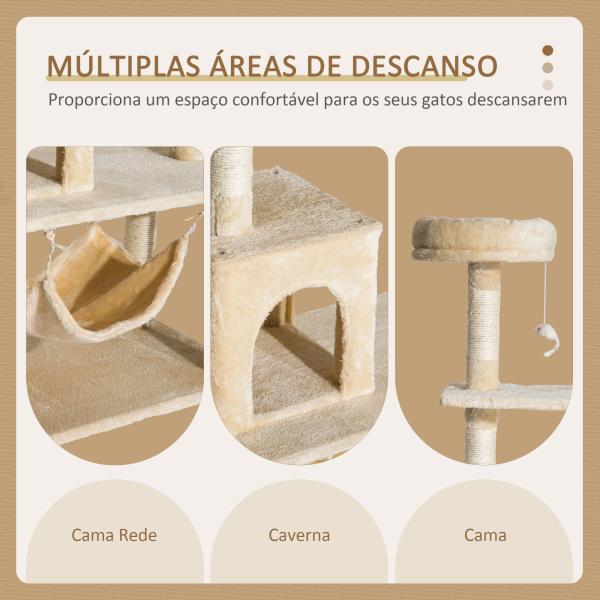 Árvore Arranhador para Gatos com plataformas múltiples Brinquedo suspenso Caverna espaçosa Rede macia Postes de coçar 70x40x152 cm Bege
