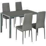 Conjunto de Sala de Jantar 5 Peças com Mesa Retangular de Vidro Temperado e 4 Cadeiras em PU Cinzento
