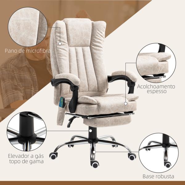 Cadeira de Massagem com 6 Pontos de Massagem Ajustáveis ​​com Função de Aquecimento Apoio para os Pés Retrátil Creme