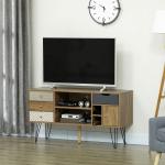 Móvel de TV com Prateleira de Armazenamento 4 Gavetas e Pés de Metal para Televisores de até 50 Polegadas 120x39x64cm Marrom