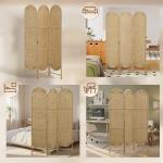 Biombo Separador de Ambientes 3 Painéis 120x170 cm Painel de Privacidade Dobrável Boémio com Topo Arqueado Entrançado à Mão Madeira