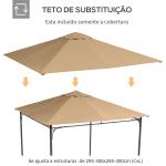 Toldo de Substituição de 3x3m para Pérgola de Jardim com 8 Orifícios de Drenagem e Ventilação Bege
