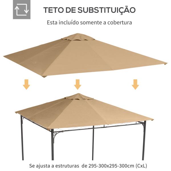 Toldo de Substituição de 3x3m para Pérgola de Jardim com 8 Orifícios de Drenagem e Ventilação Bege