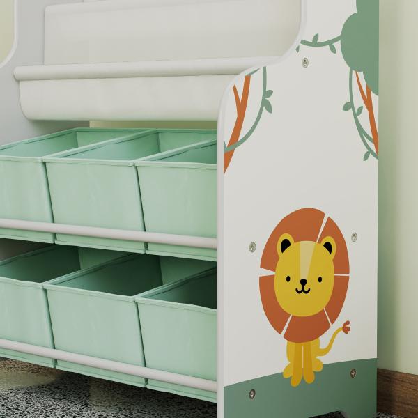 Estante Infantil para Brinquedos com 6 Caixas de Tecido Não Tecido Organizador de Brinquedos com 2 Prateleiras 63x30x71 cm Verde