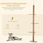 Arranhador para Gatos de Chão ao Teto Ajustável com 4 Plataformas e Poste 43x27x228 - 260 cm Castanho Claro