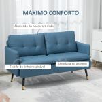 Sofá de 2 Lugares Moderno Estofado em Poliéster com 4 Almofadas Apoio para os Braços e Pés de Aço 139x68x80 cm Azul