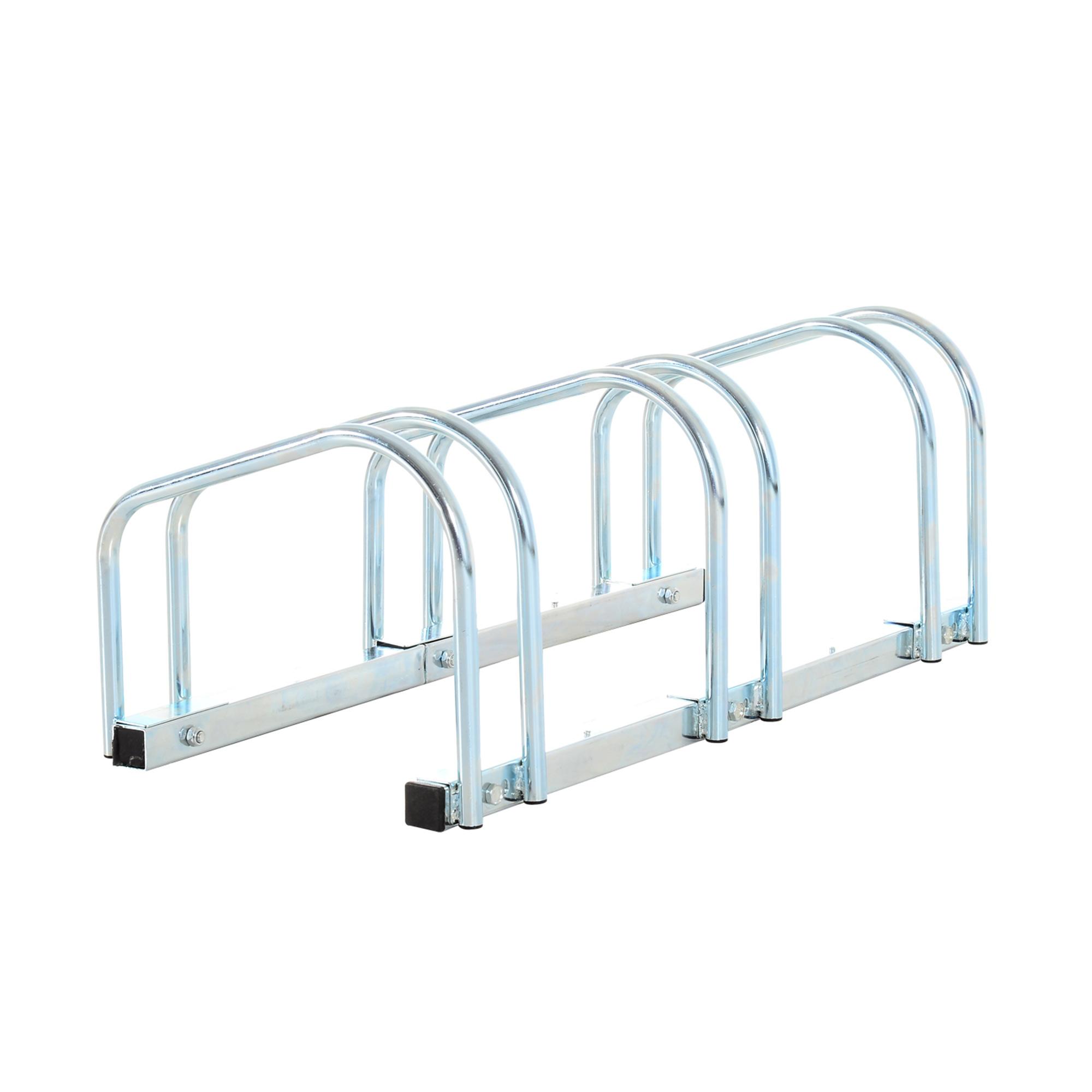 Estacionamento para 3 Bicicletas Suporte de Aço para Estacionar Bicicletas no Chão para Interior e Exterior 76x33x27cm Prata