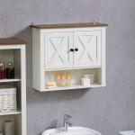 Armário Casa de Banho de Parede com 2 Portas e Prateleiras de Armazenamento 60x19,5x52,5 cm Branco e Madeira