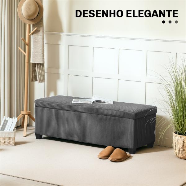 Banco de Arrumação Capacidade de 84 L Estofado em Veludo Banco Pé de Cama para Dormitório 112x42x40 cm Cinza