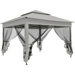 Tenda Dobrável Exterior 325x325x270 cm Tenda de Jardim com Teto Duplo Rede Mosquiteira Amovível e Bolsa de Transporte Cinzento