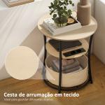 Mesa Auxiliar Redonda de 3 Níveis com Estação de Carregamento Mesa Auxiliar Industrial com 2 Prateleiras Abertas Ø50x55,1 cm Madeira e Preto