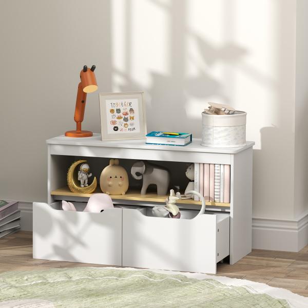 Organizador de Brinquedos Móvel de Arrumação Infantil com 2 Gavetas e Compartimento 80x30x45 cm Branco