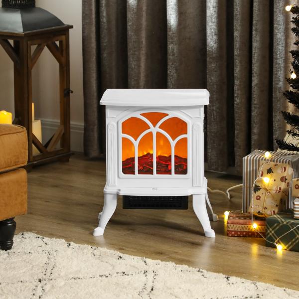 Lareira Elétrica 750/1500 W Lareira Decorativa com 2 Níveis de Potência Efeito Chama Área de Cobertura 15 - 20 m² 37,3x23,1x44 cm Branco