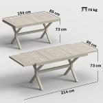 Mesa de Jardim Extensível com Superfície em Alumínio 154/214x85 cm com Efeito Madeira para 8 - 10 Pessoas Cinza Claro