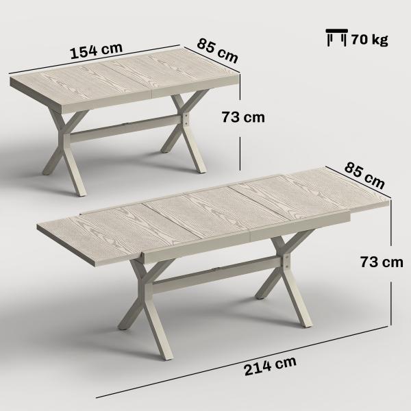 Mesa de Jardim Extensível com Superfície em Alumínio 154/214x85 cm com Efeito Madeira para 8 - 10 Pessoas Cinza Claro