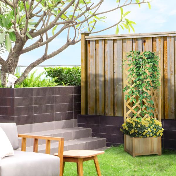 Floreira com Treliça de Madeira para Exterior, Elevada para Plantas Trepadeiras 40x40x145 cm Madeira