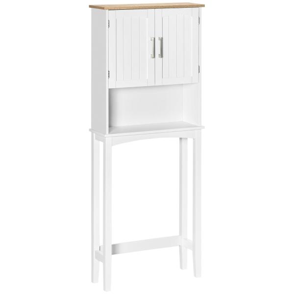 Armário sobre Sanita Armário Alto para Lavanderia com Armário e Prateleira de Armazenamento 64x22x165cm Branco