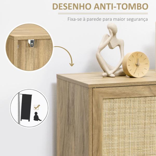 Aparador de Sala de Estar com Porta de Vime e 2 Prateleiras de Armazenamento para Sala de Estar 80x39x70cm Madeira