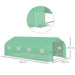 Estufa Tipo Túnel de Jardim 600x300x200cm para Cultivo de Plantas Verduras com 8 Janelas e Porta Enroláveis com Zíper Aço Verde