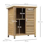 Armário de Armazenamento de Madeira para Jardim com 2 Prateleiras Interiores 2 Portas e Teto Inclinado para Exterior Terraço 87x46,5x96,5cm Natural