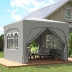 Tenda Dobrável 3x3 m com Painéis Laterais UPF50+ Tenda de Jardim com Altura Ajustável e Bolsa de Transporte Cinza Claro