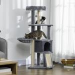 Arranhador para Gatos 127 cm com Caverna Rede Cama Plataformas Rampa de Sisal Bola Pendurada Cinza