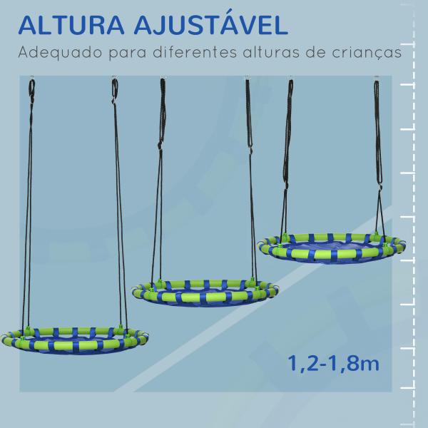 Baloiço Infantil Ninho com Altura Ajustável para Crianças de 3 - 8 Anos Carga 150 kg para Exterior Ø100x120 - 180 cm Azul
