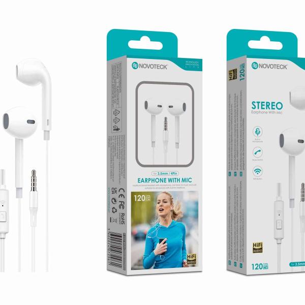 Auriculares Estéreo com Microfone Branco E-032 – Conexão 3.5mm, Áudio Hi-Fi