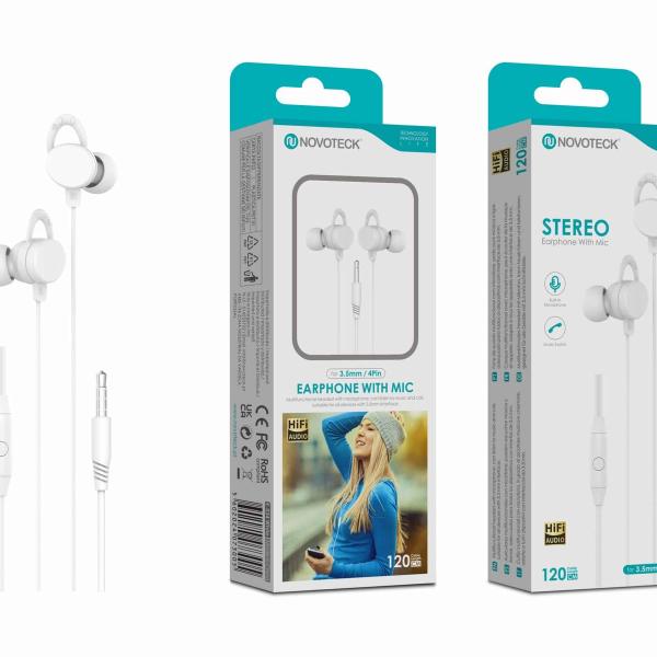 Auriculares Estéreo com Microfone Branco E-034 – Conexão 3.5mm, Áudio Hi-Fi