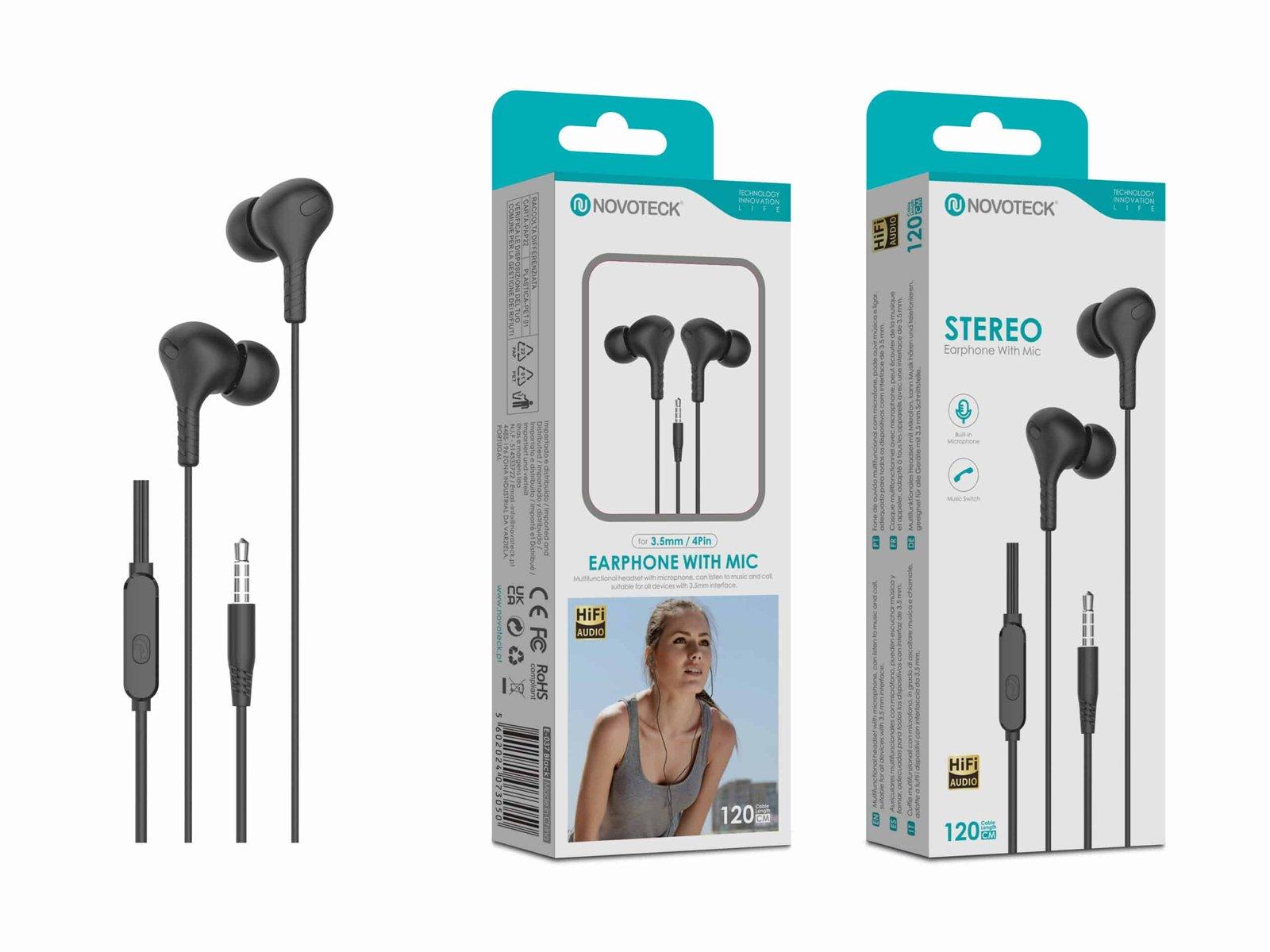Auriculares Estéreo com Microfone Novoteck E-037 – Conexão 3.5mm, Áudio Hi-Fi