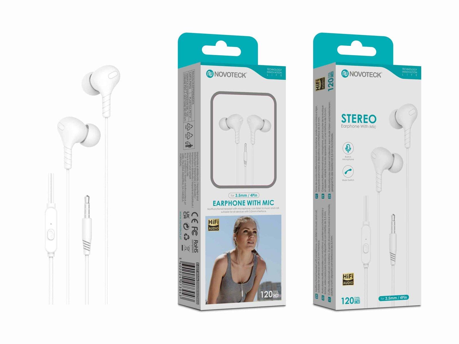 Auriculares Estéreo com Microfone Branco E-037 – Conexão 3.5mm, Áudio Hi-Fi