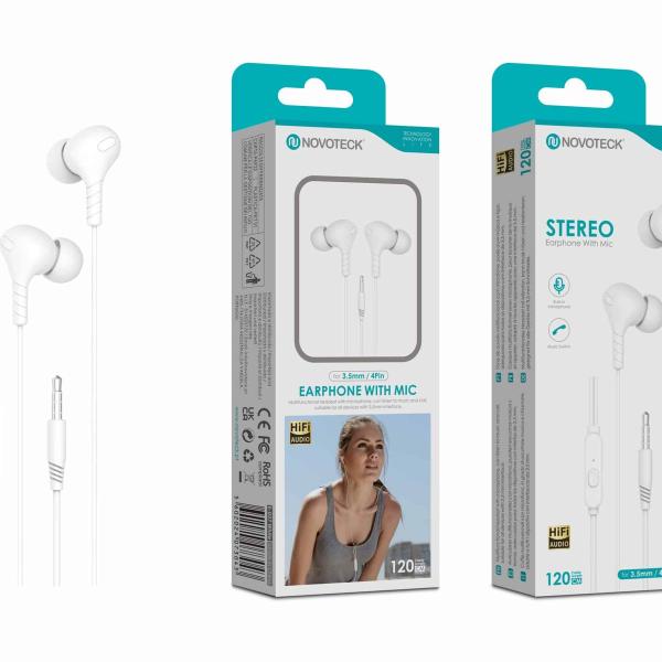Auriculares Estéreo com Microfone Branco E-037 – Conexão 3.5mm, Áudio Hi-Fi
