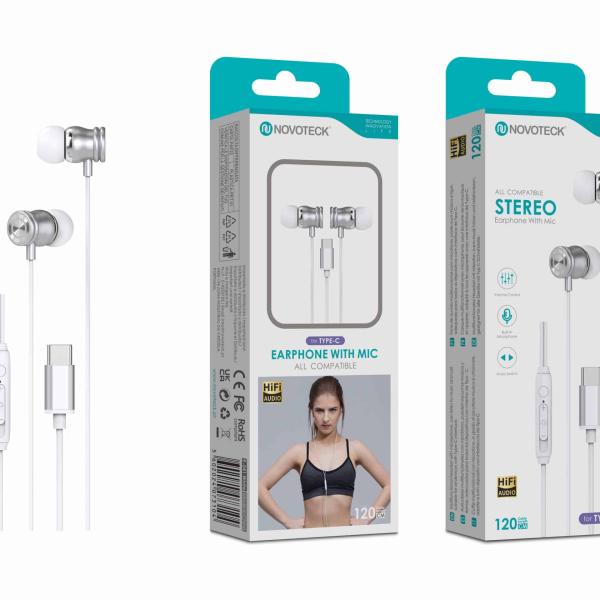 Auriculares Estéreo com Microfone Branco E - 041 – Conexão USB - C, Áudio Hi - Fi