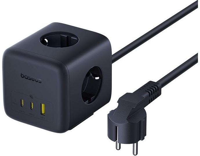 Extensão Tripla Cube Enerfill Fa11 + 1x USB - A + 2x USB - C 67W 1.5m (Preto) - BASEUS