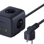 Extensão Tripla Cube Enerfill Fa11 + 1x USB - A + 2x USB - C 67W 1.5m (Preto) - BASEUS