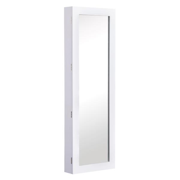 Espelho com Móvel de Bijuterias de Parede Espelho de Parede Organizador de Jóias com Ganchos e Ranhuras para Dormitórios 37x9,5x112cm Branco