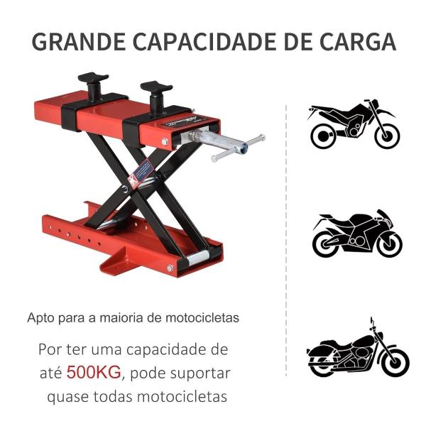 Plataforma Elevadora para Motocicletas com Altura Ajustável de 19 - 53cm Carga Máxima 500kg para Estacionar ou Reparar Oficina Garagem Preto e Vermelho