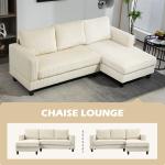Sofá Chaise Longue de 3 Lugares em L Estofado em Veludo Assento e Encosto Almofadados 214x134x87 cm Bege