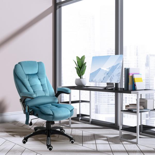 Cadeira de Escritório com 6 Pontos de Massagem Reclinável até 130° com Função de Aquecimento 68x72x110 - 120 cm Azul