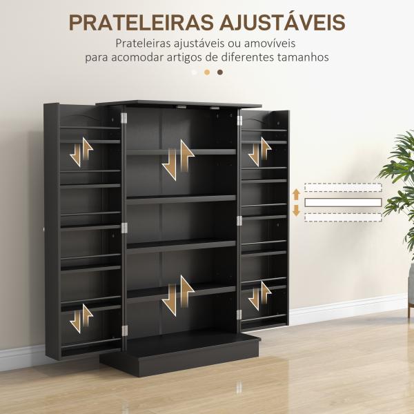 Armário de Cozinha com 2 Portas e 16 Prateleiras Armário de Cozinha Moderno com Prateleiras Ajustáveis 60x30x104 cm Preto