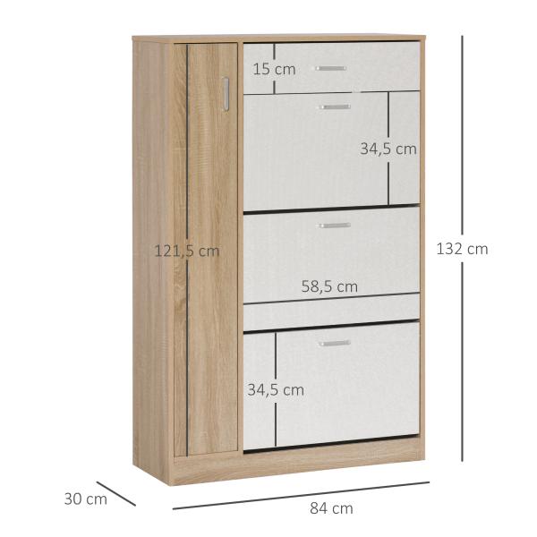 Sapateira de 3 Portas para 18 - 27 Pares de Sapatos com Gaveta e Armário para Entrada Dormitório 84x30x132 cm Madeira Natural