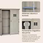 Abrigo de Jardim para Ferramentas Armário de Madeira para Exterior com Prateleira Dupla Porta Janelas e Teto Asfáltico 127,5x50x164cm Cinza
